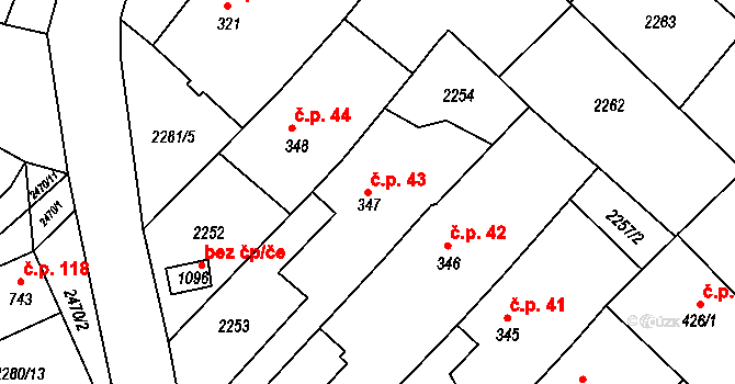 Pecínov 43, Nové Strašecí na parcele st. 347 v KÚ Nové Strašecí, Katastrální mapa