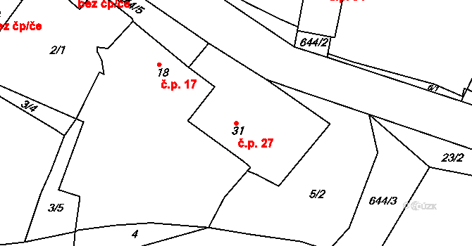 Třebýcinka 27, Švihov na parcele st. 31 v KÚ Třebýcinka, Katastrální mapa