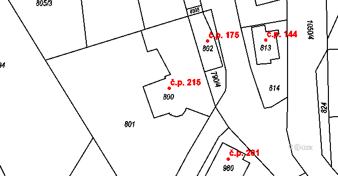 Jablůnka 215 na parcele st. 800 v KÚ Jablůnka, Katastrální mapa