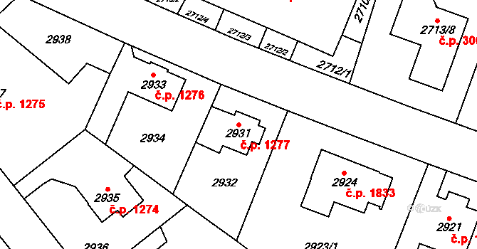 Horní Počernice 1277, Praha na parcele st. 2931 v KÚ Horní Počernice, Katastrální mapa