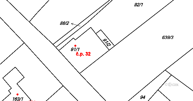 Klikov 32, Suchdol nad Lužnicí na parcele st. 91/1 v KÚ Klikov, Katastrální mapa
