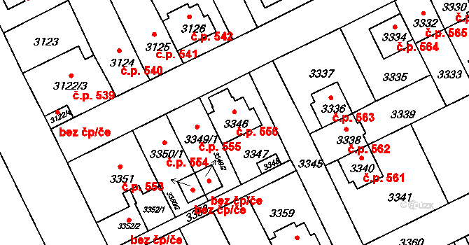 Záběhlice 556, Praha na parcele st. 3346 v KÚ Záběhlice, Katastrální mapa