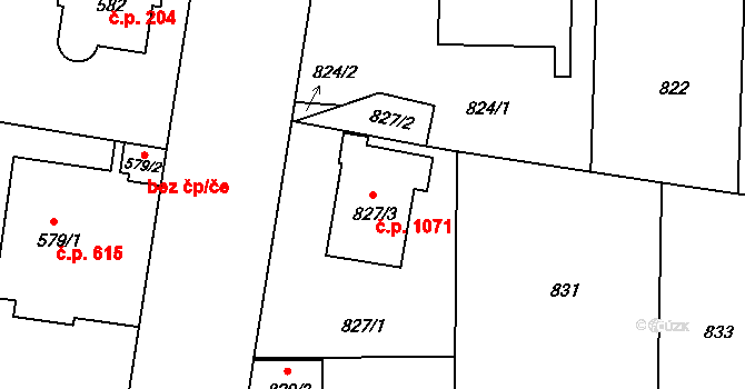 Podolí 1071, Praha na parcele st. 827/3 v KÚ Podolí, Katastrální mapa