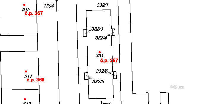 Veleslavín 257, Praha na parcele st. 331 v KÚ Veleslavín, Katastrální mapa