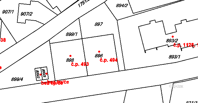 Kobylisy 494, Praha na parcele st. 896 v KÚ Kobylisy, Katastrální mapa
