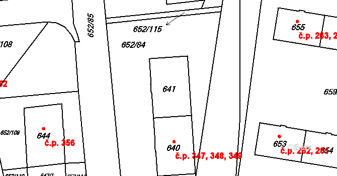 Letňany 347,348,349, Praha na parcele st. 641 v KÚ Letňany, Katastrální mapa
