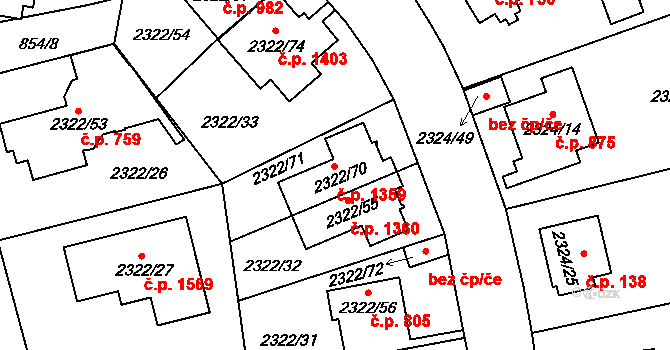 Hostivař 1359, Praha na parcele st. 2322/70 v KÚ Hostivař, Katastrální mapa