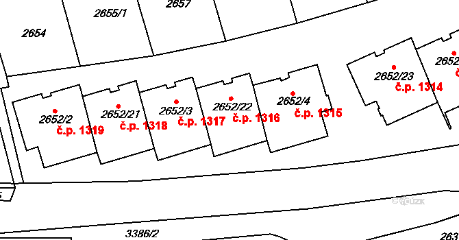Michle 1316, Praha na parcele st. 2652/22 v KÚ Michle, Katastrální mapa