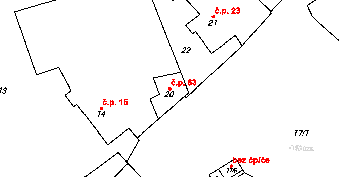 Levín 63, Králův Dvůr na parcele st. 20 v KÚ Levín u Berouna, Katastrální mapa