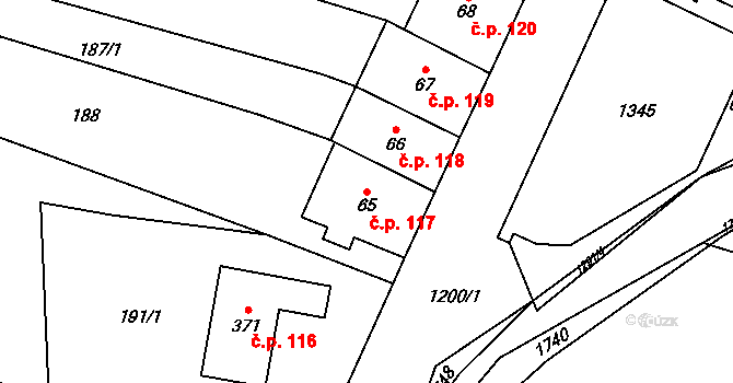 Pilníkov 117 na parcele st. 65 v KÚ Pilníkov I, Katastrální mapa