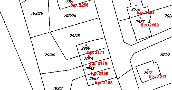 Dvůr Králové nad Labem 2171 na parcele st. 2960 v KÚ Dvůr Králové nad Labem, Katastrální mapa