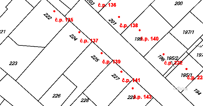 Jevišovka 139 na parcele st. 225 v KÚ Jevišovka, Katastrální mapa