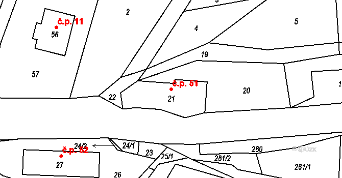 Kamenice 51, Zákupy na parcele st. 21 v KÚ Kamenice u Zákup, Katastrální mapa