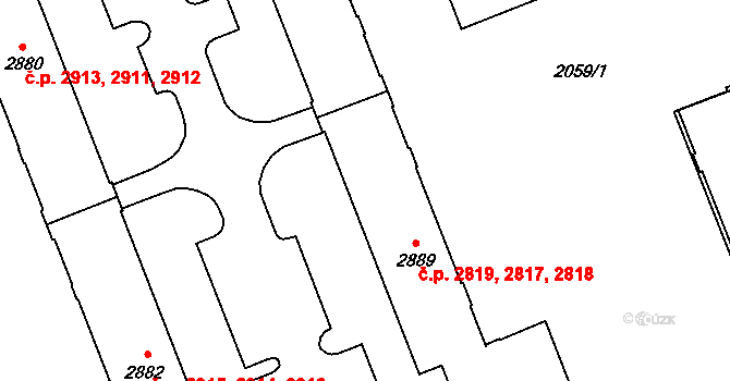 Hodonín 2817,2818,2819 na parcele st. 2889 v KÚ Hodonín, Katastrální mapa