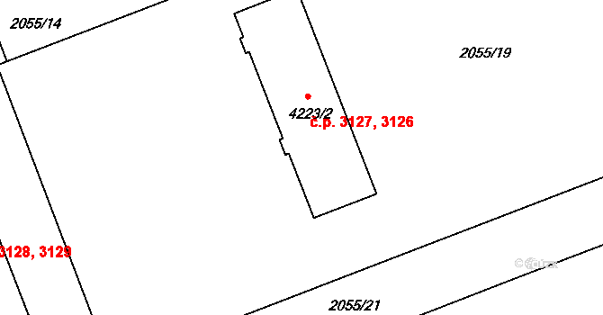 Hodonín 3126,3127 na parcele st. 4223/2 v KÚ Hodonín, Katastrální mapa