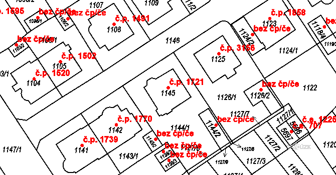 Chomutov 1721 na parcele st. 1145 v KÚ Chomutov I, Katastrální mapa