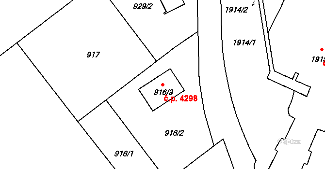 Chomutov 4298 na parcele st. 916/3 v KÚ Chomutov I, Katastrální mapa