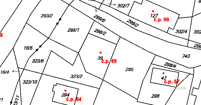 Andělská Hora 55, Chrastava na parcele st. 39 v KÚ Andělská Hora u Chrastavy, Katastrální mapa