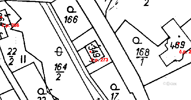 Jeřmanice 273 na parcele st. 349 v KÚ Jeřmanice, Katastrální mapa