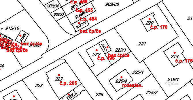 Liberec XII-Staré Pavlovice 196, Liberec na parcele st. 222 v KÚ Staré Pavlovice, Katastrální mapa