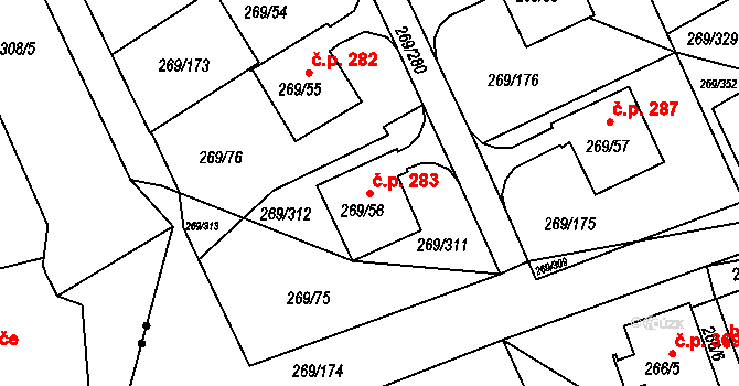 Pražské Předměstí 283, Bílina na parcele st. 269/56 v KÚ Bílina, Katastrální mapa