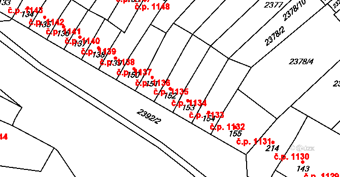 Ivančice 1134 na parcele st. 152 v KÚ Kounické Předměstí, Katastrální mapa