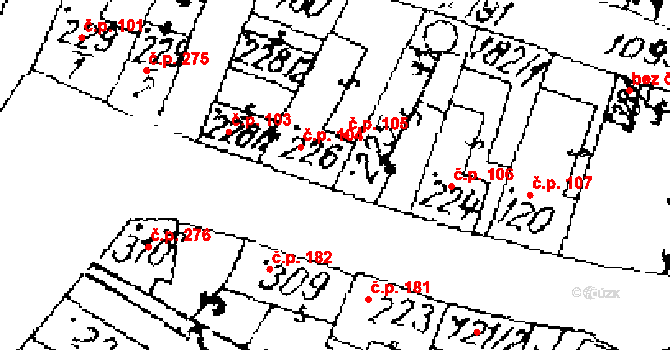 Žiželice 105 na parcele st. 225 v KÚ Žiželice nad Cidlinou, Katastrální mapa