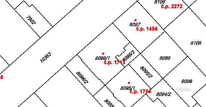 Jižní Předměstí 1713, Plzeň na parcele st. 8096/1 v KÚ Plzeň, Katastrální mapa