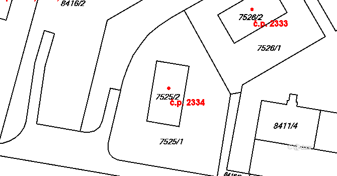 Jižní Předměstí 2334, Plzeň na parcele st. 7525/2 v KÚ Plzeň, Katastrální mapa