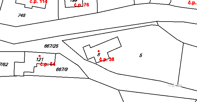 Černovír 36, Ústí nad Orlicí na parcele st. 8 v KÚ Černovír u Ústí nad Orlicí, Katastrální mapa