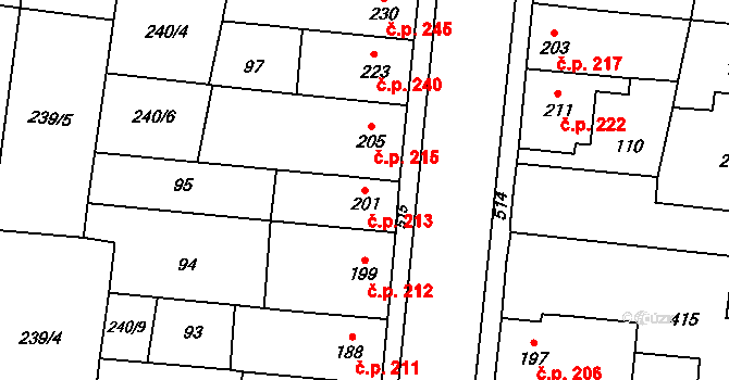 Čechovice 213, Prostějov na parcele st. 201 v KÚ Čechovice u Prostějova, Katastrální mapa