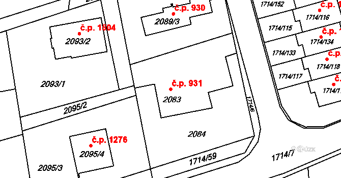 Prostřední Suchá 931, Havířov na parcele st. 2083 v KÚ Prostřední Suchá, Katastrální mapa
