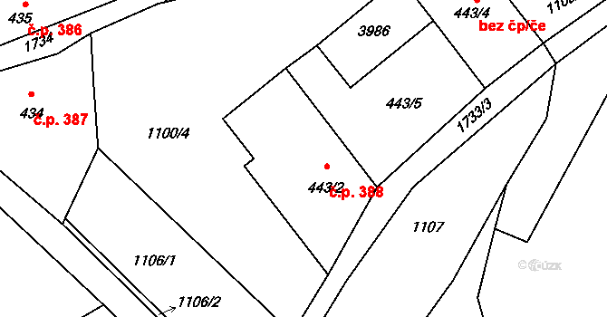 Vrchlabí 388 na parcele st. 443/2 v KÚ Vrchlabí, Katastrální mapa