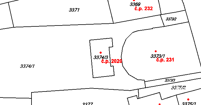 Černá Pole 2020, Brno na parcele st. 3374/3 v KÚ Černá Pole, Katastrální mapa