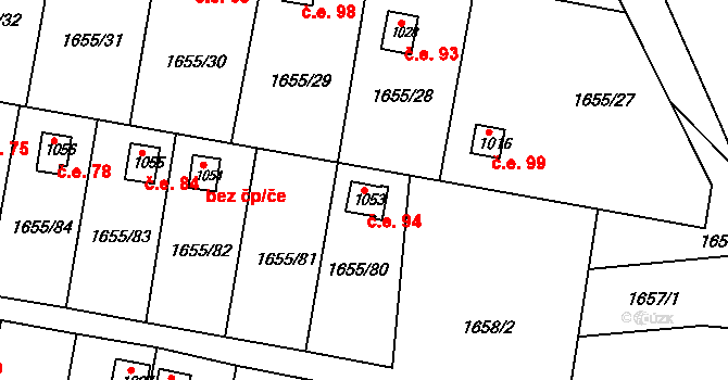 Plácky 94, Hradec Králové na parcele st. 1053 v KÚ Plácky, Katastrální mapa