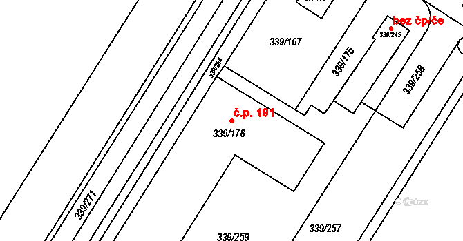 Hatě 191, Chvalovice na parcele st. 339/178 v KÚ Chvalovice, Katastrální mapa