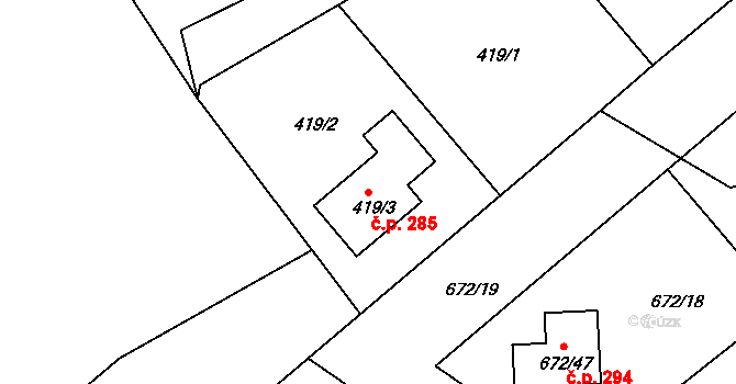 Osek 285 na parcele st. 419/3 v KÚ Osek u Hořovic, Katastrální mapa