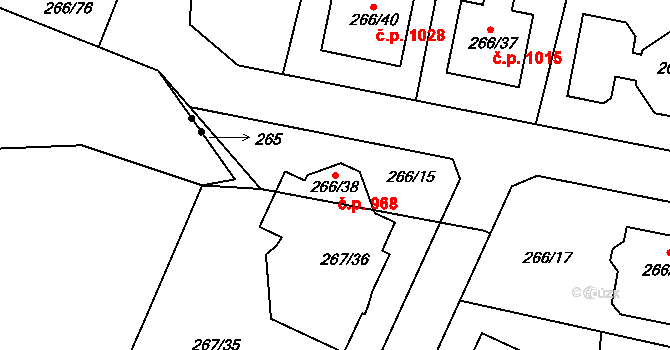 Černice 968, Plzeň na parcele st. 267/36 v KÚ Černice, Katastrální mapa