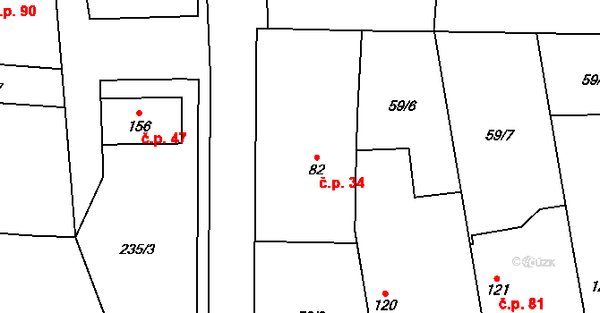 Rejšice 34, Smilovice na parcele st. 82 v KÚ Rejšice, Katastrální mapa