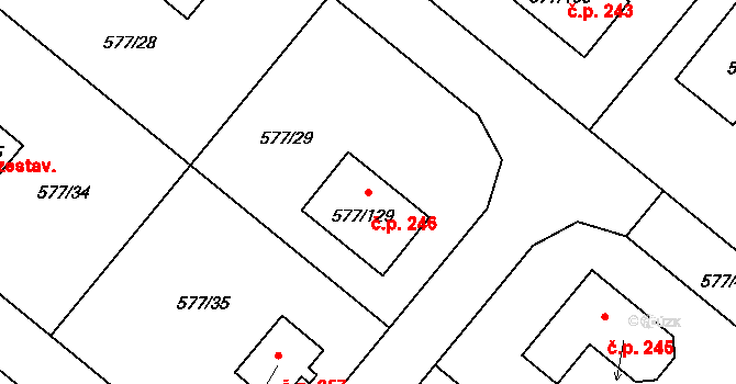Stehelčeves 246 na parcele st. 577/129 v KÚ Stehelčeves, Katastrální mapa