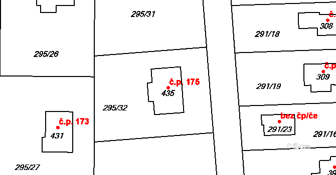 Lhota 175 na parcele st. 435 v KÚ Lhota u Dřís, Katastrální mapa