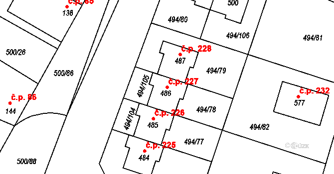 Sedlčánky 227, Čelákovice na parcele st. 486 v KÚ Sedlčánky, Katastrální mapa