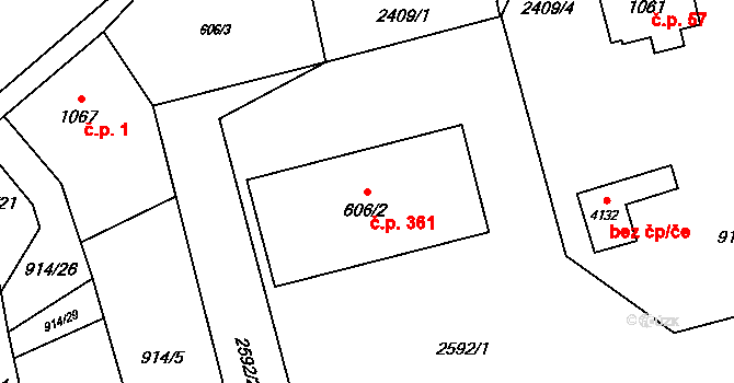 Beroun-Zavadilka 361, Beroun na parcele st. 606/2 v KÚ Beroun, Katastrální mapa