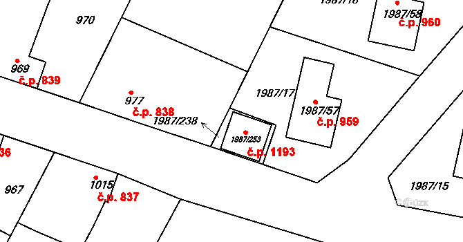 Nýřany 1193 na parcele st. 1987/253 v KÚ Nýřany, Katastrální mapa
