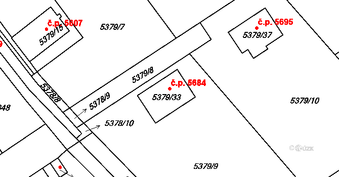 Chomutov 5684 na parcele st. 5379/33 v KÚ Chomutov I, Katastrální mapa