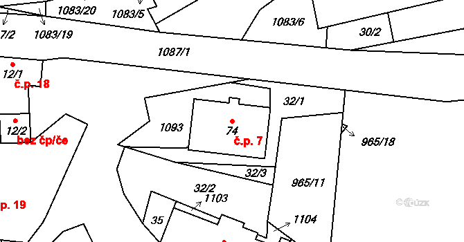 Řeženčice 7, Nový Rychnov na parcele st. 74 v KÚ Řeženčice, Katastrální mapa