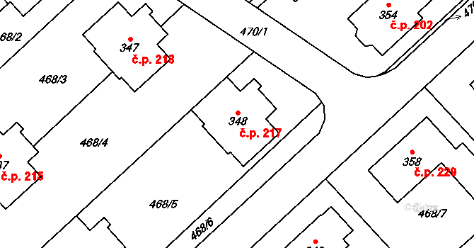 Žďár nad Metují 217 na parcele st. 348 v KÚ Žďár nad Metují, Katastrální mapa