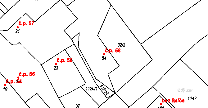 Šašovice 58, Želetava na parcele st. 54 v KÚ Šašovice, Katastrální mapa