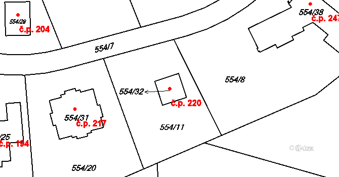 Hůrky 220, Karlovy Vary na parcele st. 554/32 v KÚ Olšová Vrata, Katastrální mapa