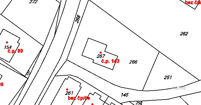 Lavičky 143 na parcele st. 267 v KÚ Lavičky, Katastrální mapa